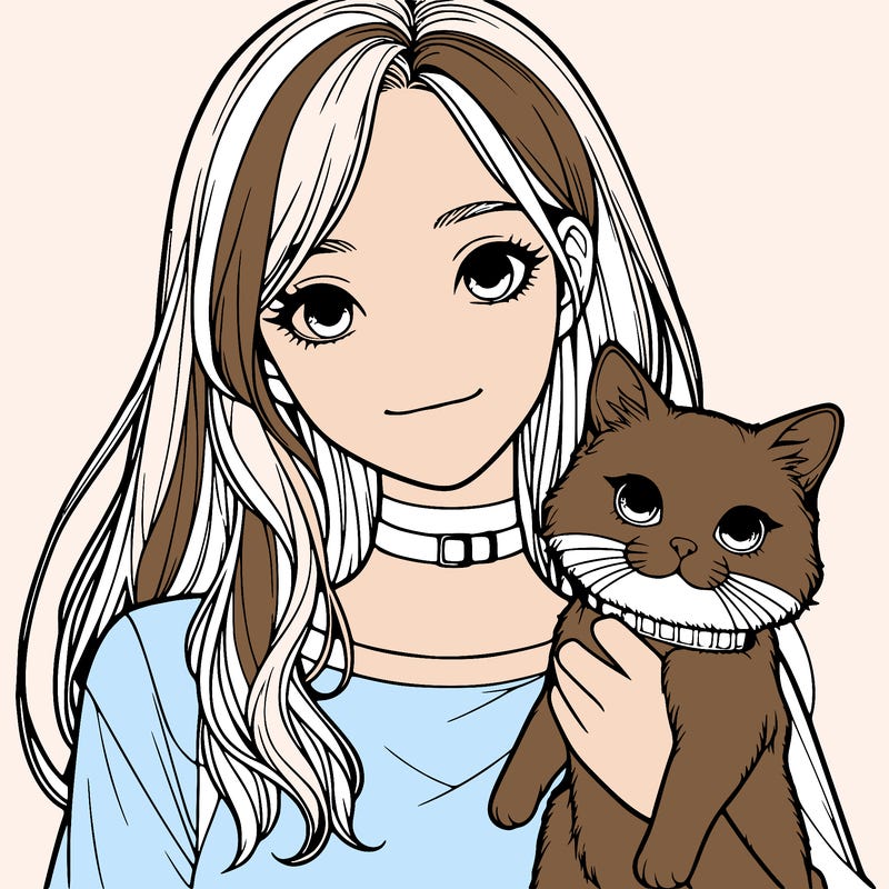 a realistic girl holding a cat
