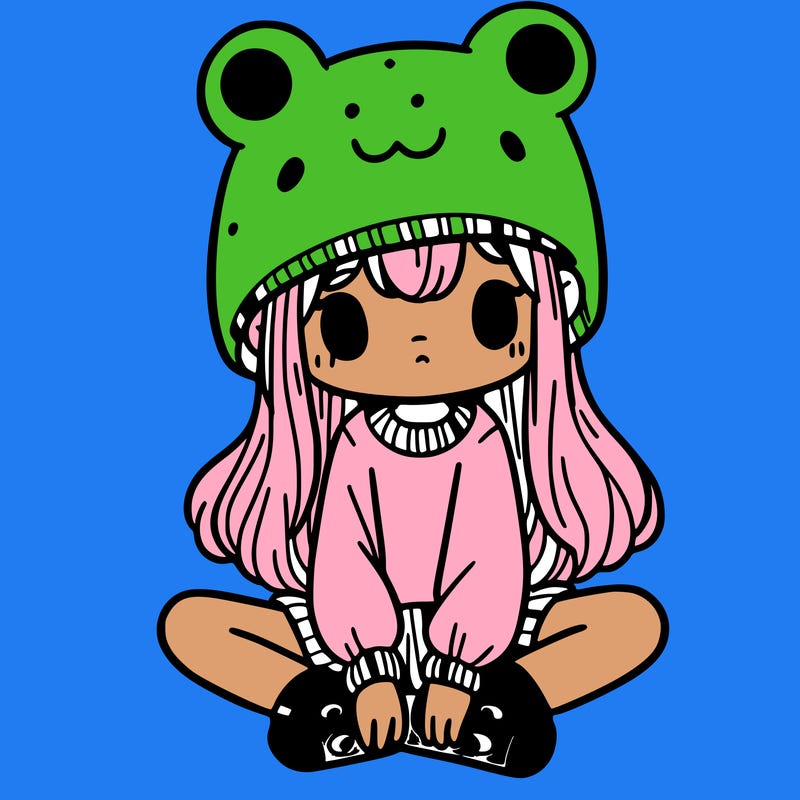 a girl wearing a frog hat and some frog socks
