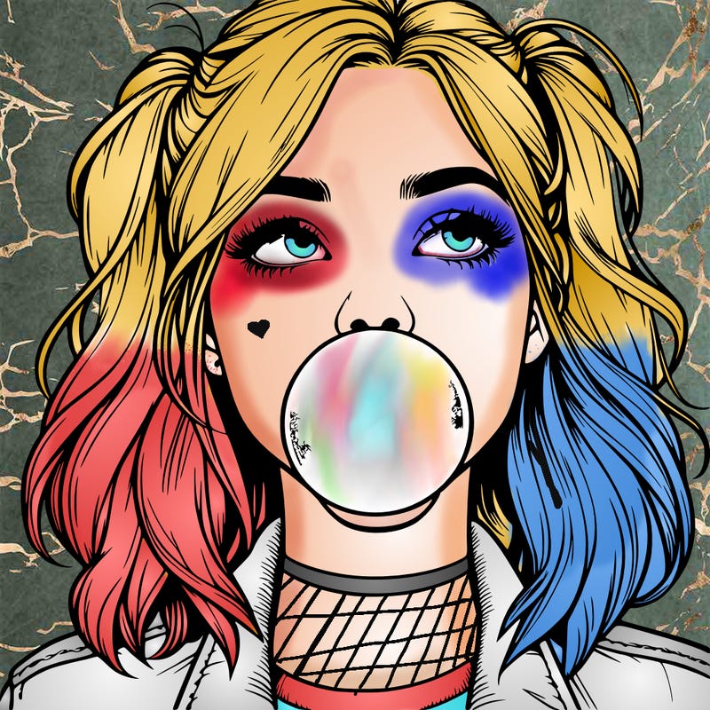 realististic girl blowing bubble -gum