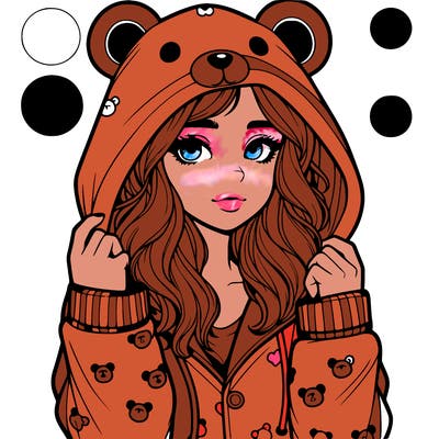 realistic girl in a animal pjs hoodie