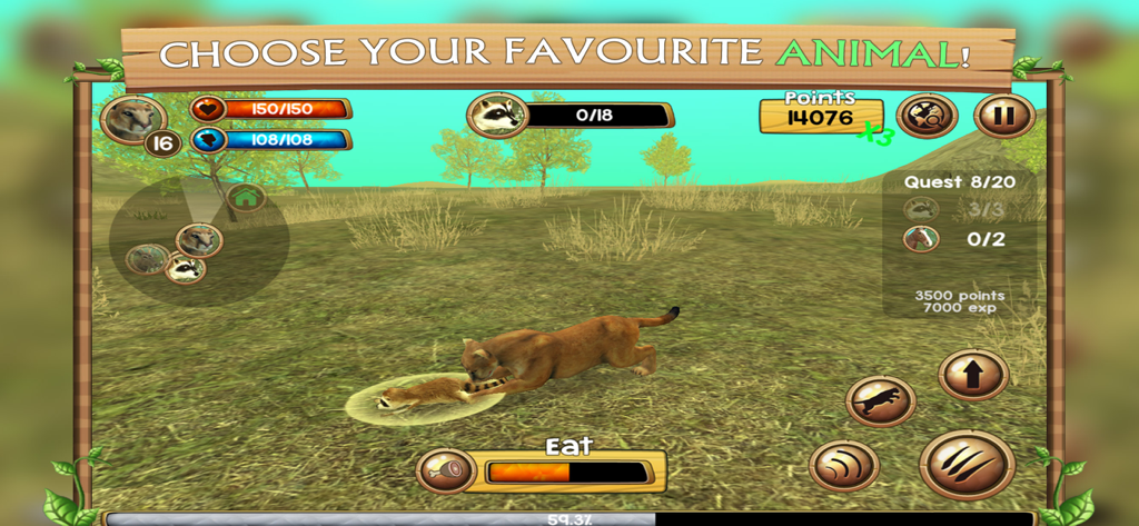 Wild Animal Simulators - A cougar hunting a raccoon in the Wild Animal Simulators game