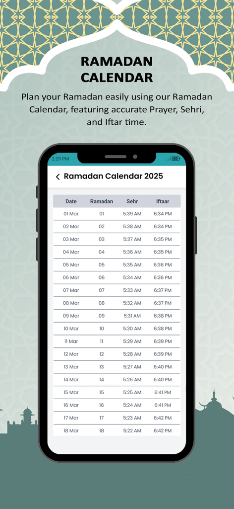 Islamuna: Prayer, Ramadan, Dua - Islamuna app Ramadan calendar for Sehr and Iftar times