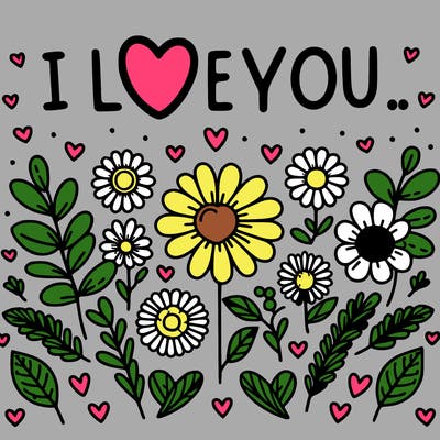 i love you with flowers and hearts
