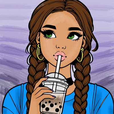 realistic girl with braided hair drinking boba