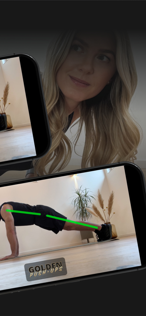 GOLDEN Push Up Pushup Tracker - Seguimiento de la forma de flexiones mediante estimación de poses con IA en la aplicación GOLDEN.