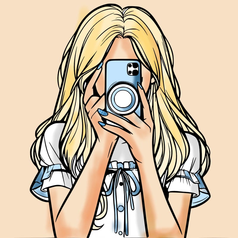 a realistic girl holding her phone taking pictures