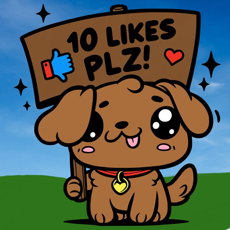 cute dog holding up a sign saying 10 likes plz!