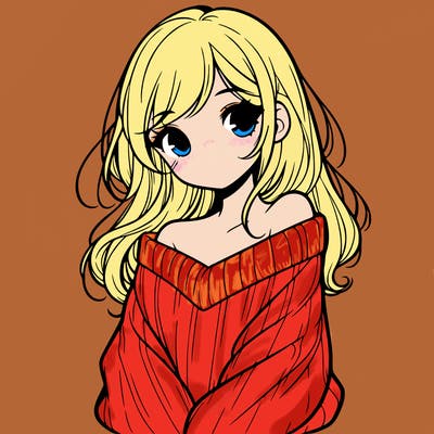 shy pretty girl wearing a sweater that is falling off one shoulder portrait