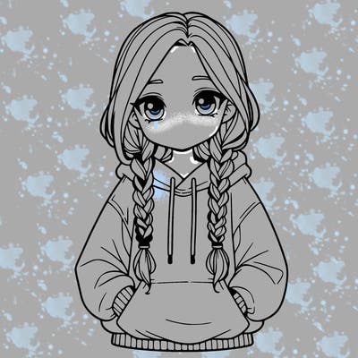 a realistic girl with a oversized hoodie and she has braids