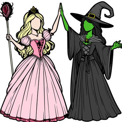 detailed realistic split of a princess and a witch