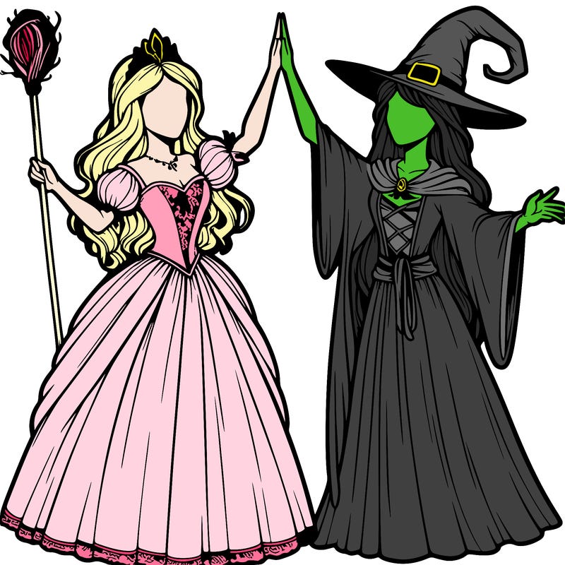 detailed realistic split of a princess and a witch