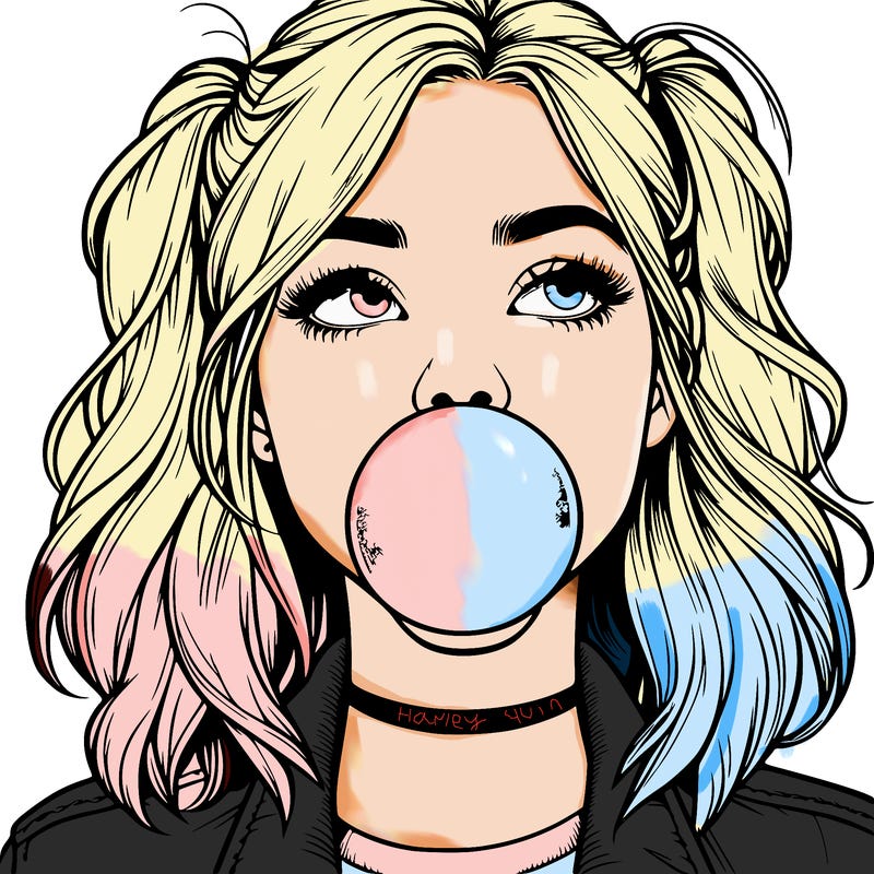 realististic girl blowing bubble -gum