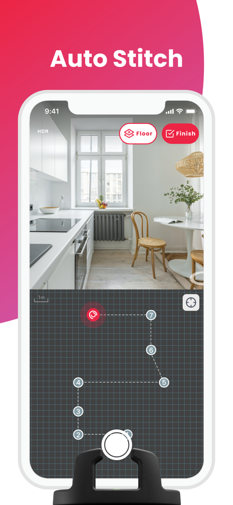 Pivo Tour - Pivo Tour 앱, 부동산 가상 투어 제작을 위한 자동 스티치 기능 표시