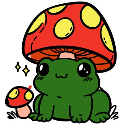 a cute frog with a mushroom hat