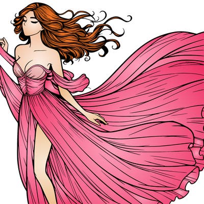 realistic woman in dress flowing the the wind