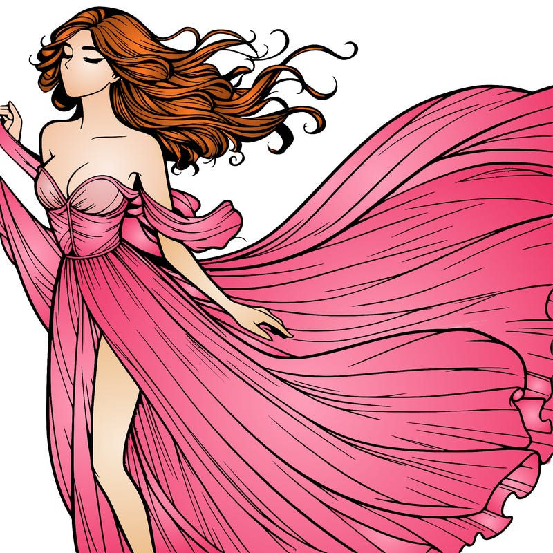 realistic woman in dress flowing the the wind