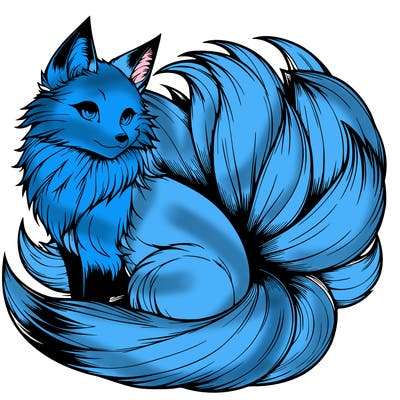 realistic detailed 9 tailed anime fox