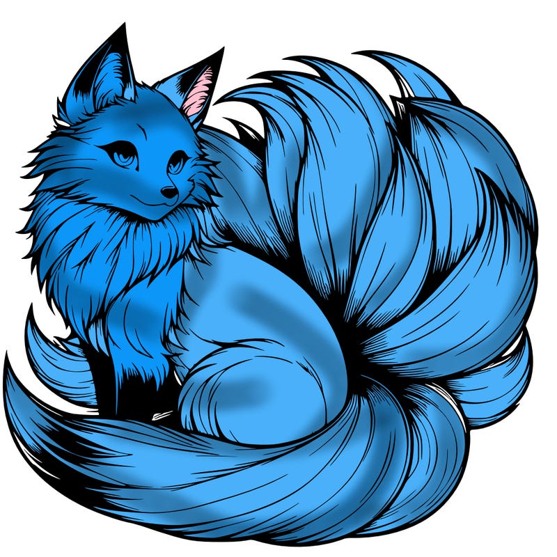 realistic detailed 9 tailed anime fox