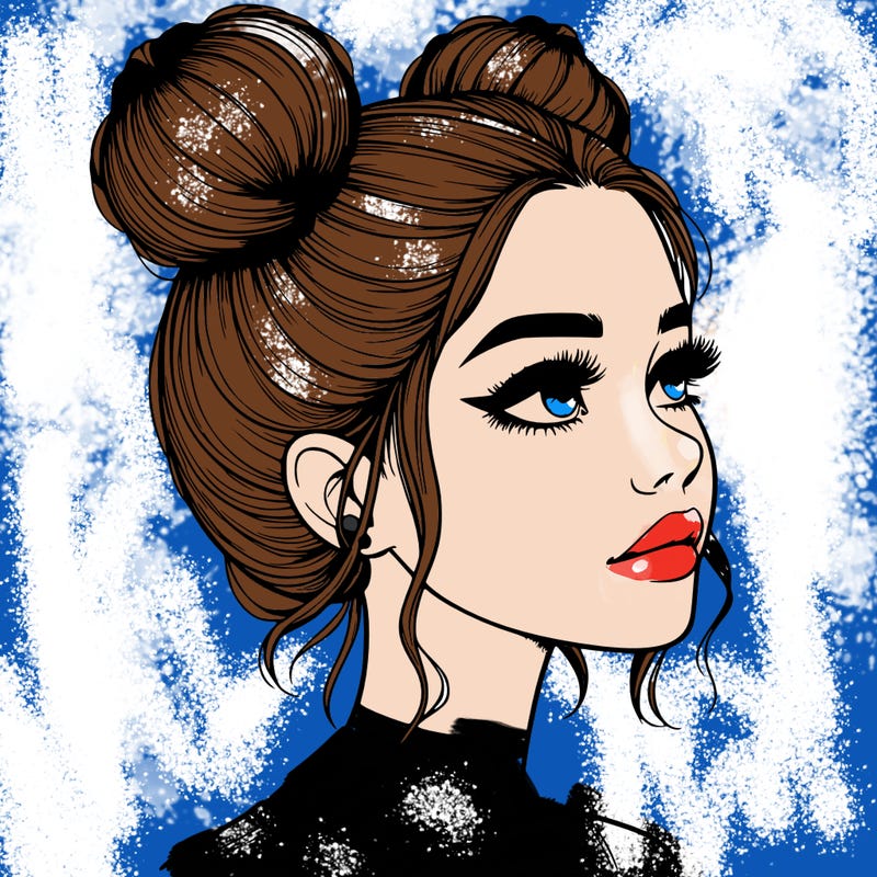 realistic girl with buns on the top of her head