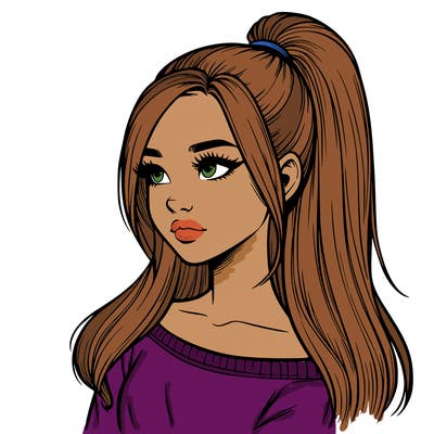 realistic girl with a high ponytail