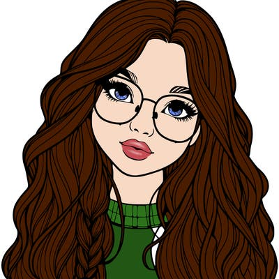 girl with long hair and freckles and glasses realistic