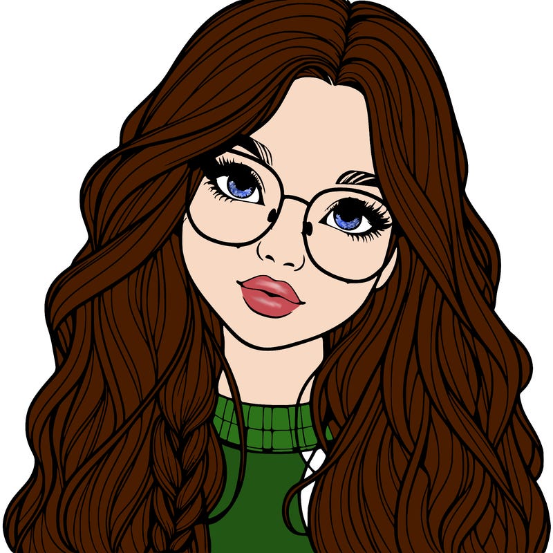 girl with long hair and freckles and glasses realistic