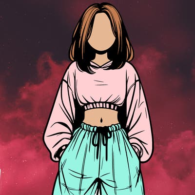 realistic girl faceless with baggy pants and a crop top