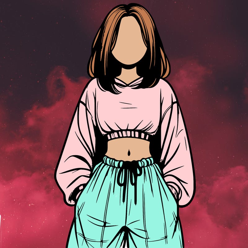 realistic girl faceless with baggy pants and a crop top