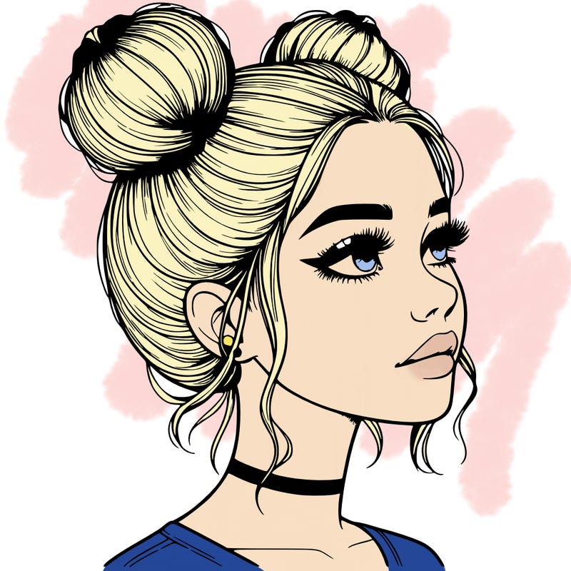 realistic girl with buns on the top of her head