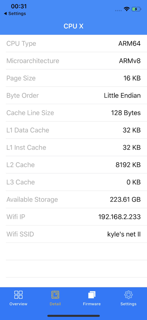 CPU X - Detailed hardware and processor specifications shown in the CPU X app