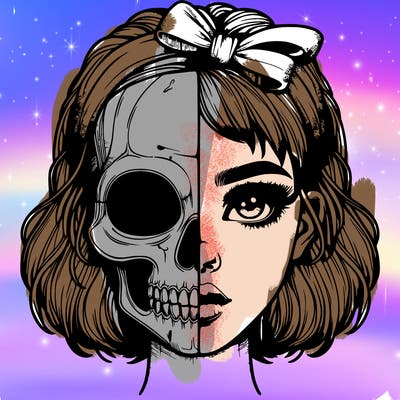 realistic girl with half skull mask