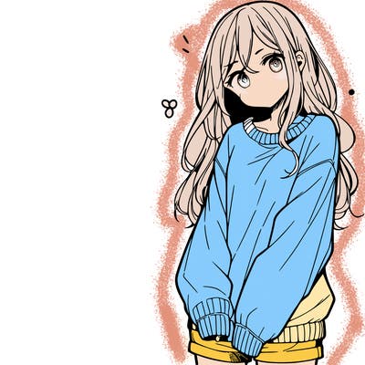 manga teen girl  in a sweater and baggy pants
