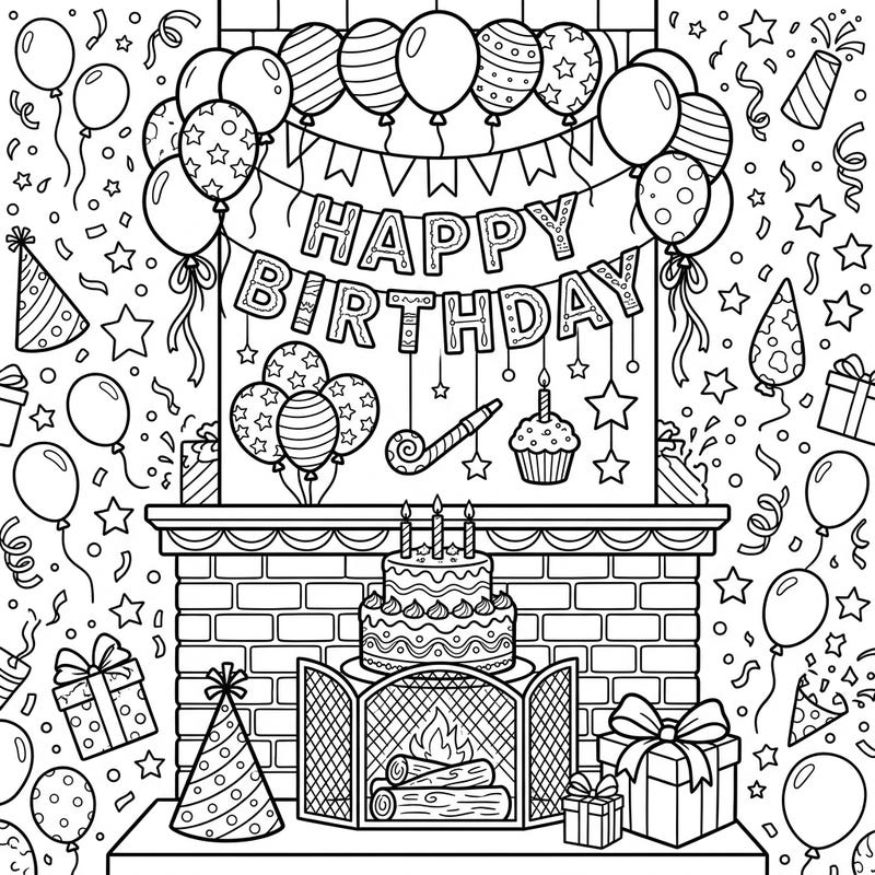 Get ready to celebrate a special day with this delightful birthday chimney coloring page! Designed with clear outlines and festive details, it's perfect for seniors to enjoy a relaxing and fun coloring experience.