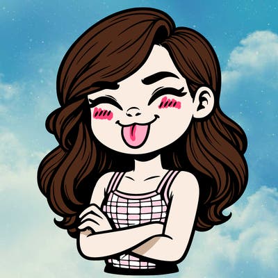 realistic girl crossing her arms and wearing a tank top with her tongue held out she has long hair