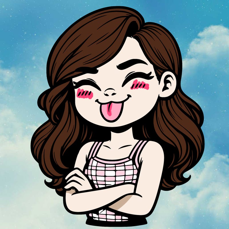 realistic girl crossing her arms and wearing a tank top with her tongue held out she has long hair