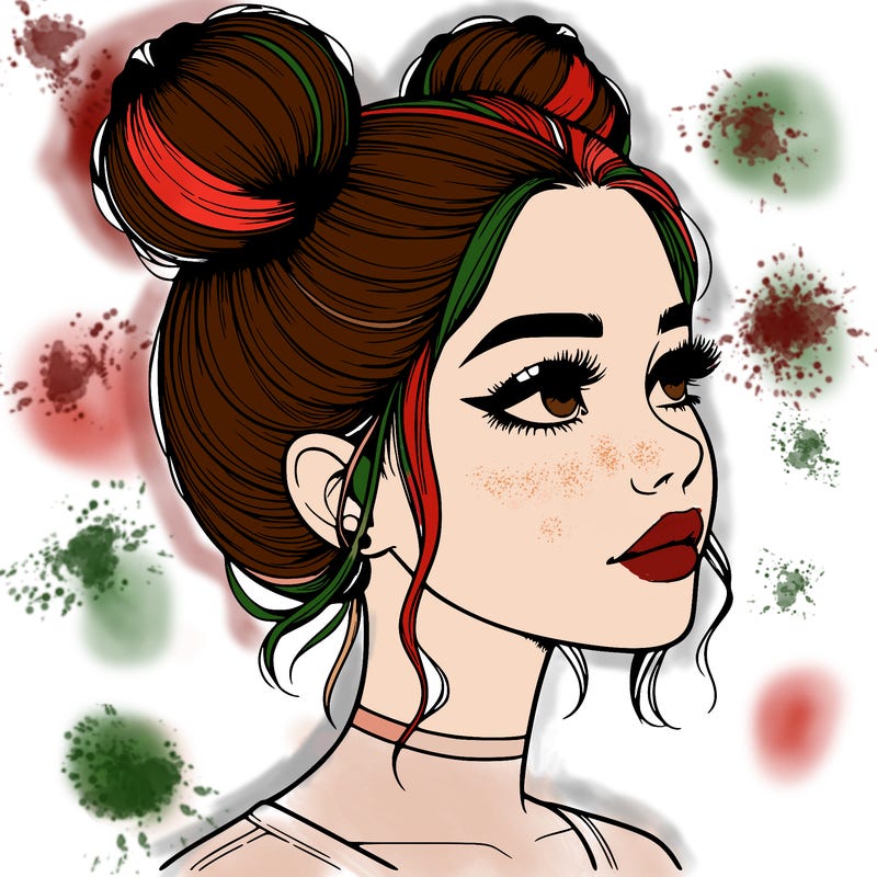 realistic girl with buns on the top of her head