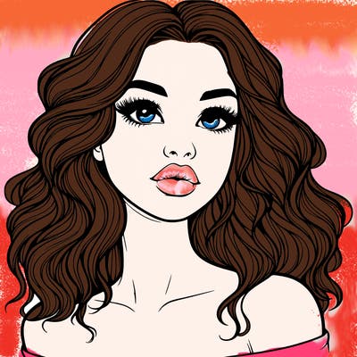 realistic girl with wavy hair and lips
