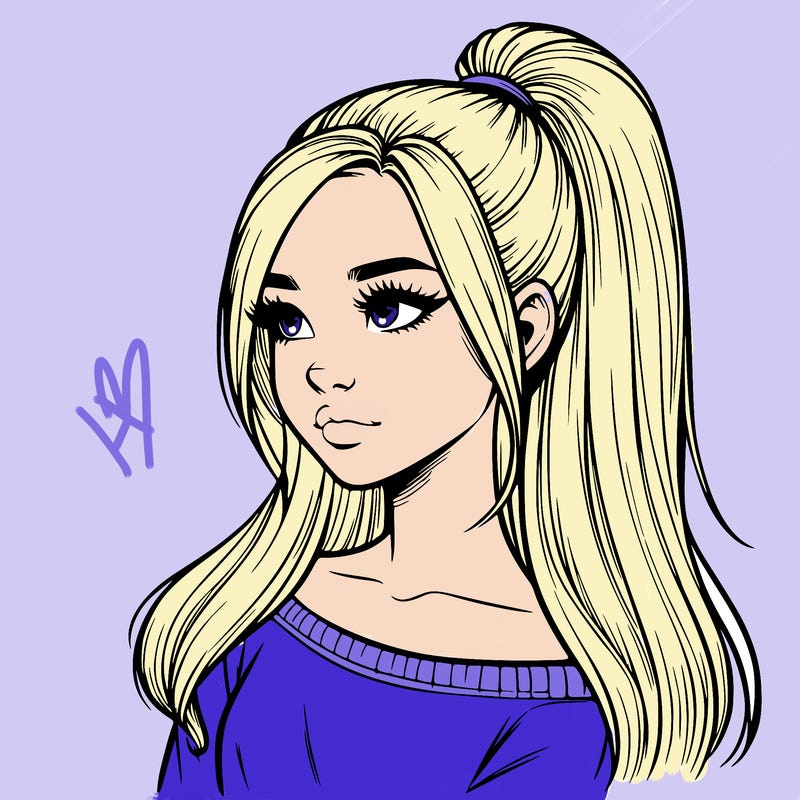 realistic girl with a high ponytail