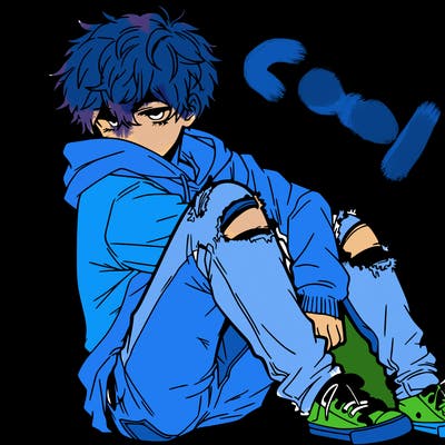a male hoddie ripped jeans messy hair anime