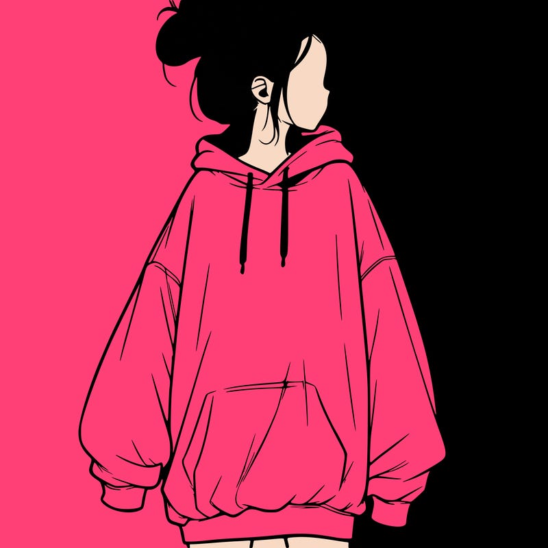realistic girl with a oversized sweatshirt on and a bun