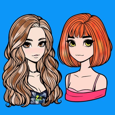 two realistic girls one with long hair and the other with short hair