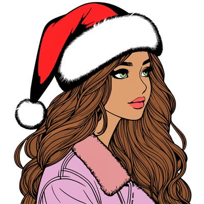 realistic girl in santa hat