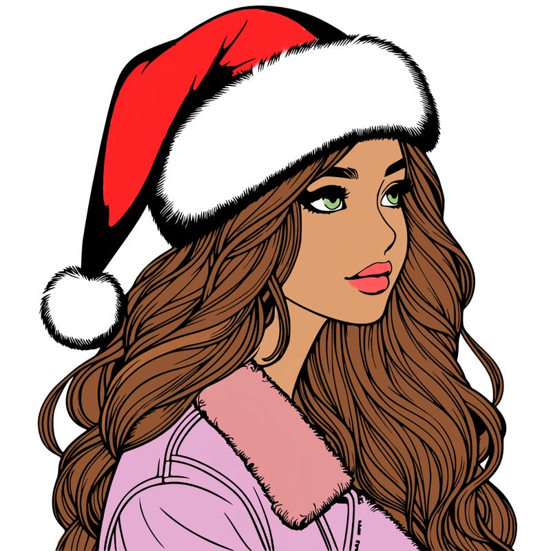 realistic girl in santa hat