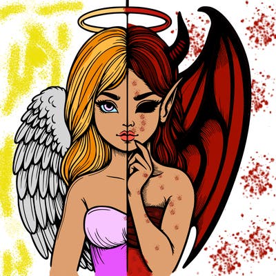 realistic angel half demon