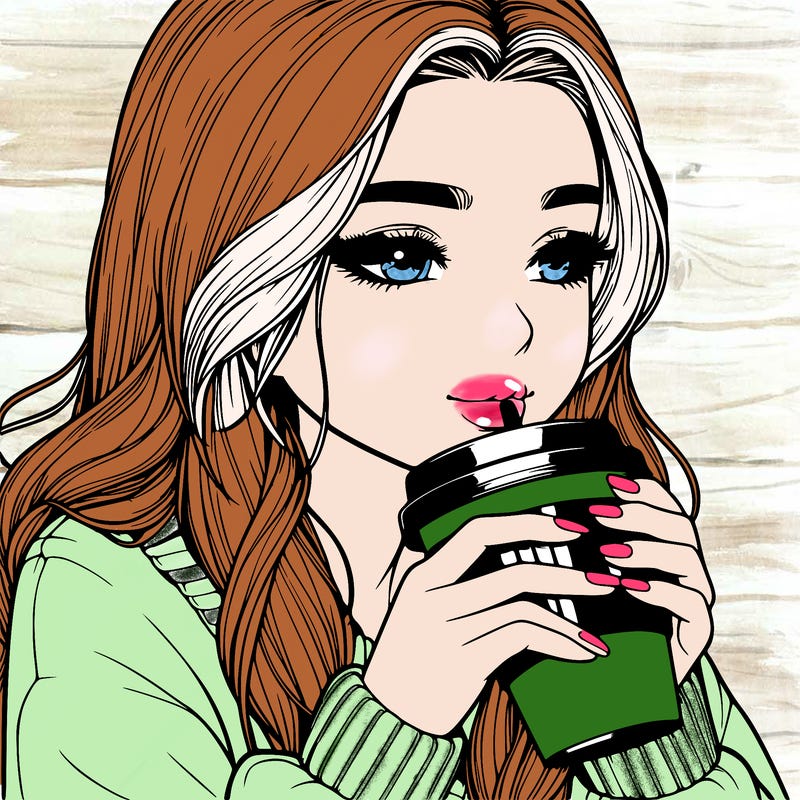 realistic girl drinking coffee