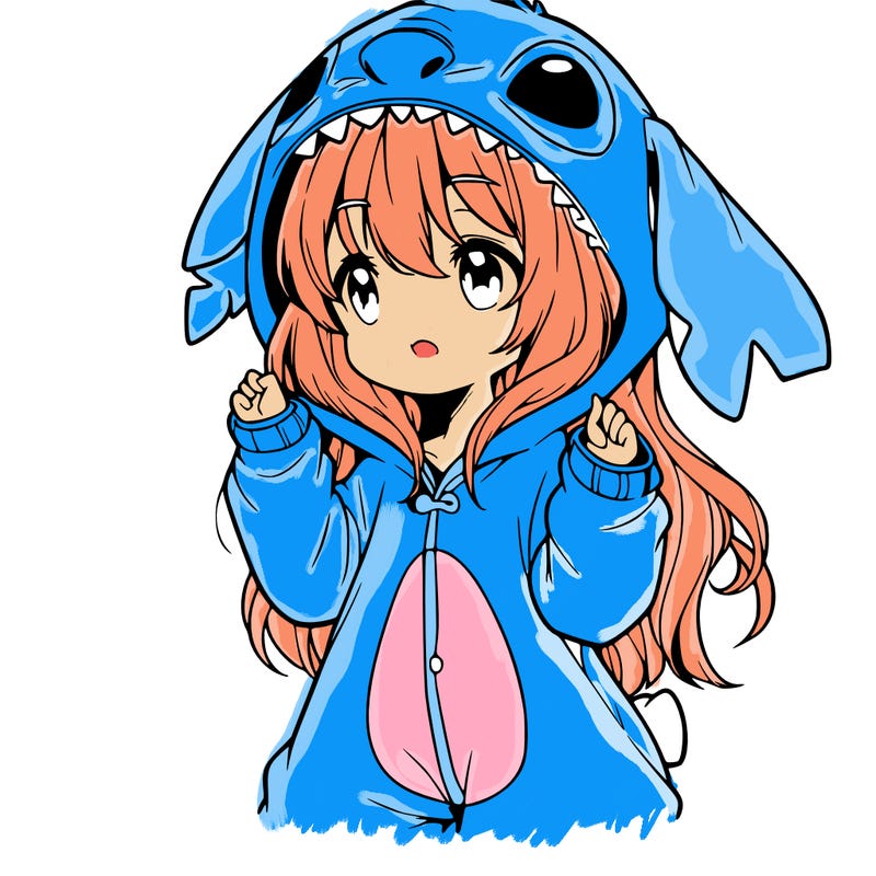anime girl in a stitch onsie