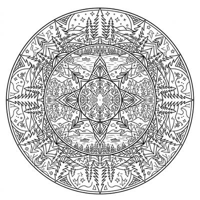 Embark on a tranquil artistic journey with this stunning forest lake mandala coloring page. This intricate design blends peaceful nature scenes with calming symmetry, offering hours of relaxing creativity.