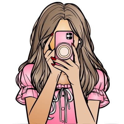 a realistic girl holding her phone taking pictures