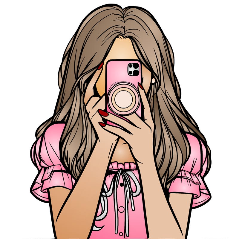 a realistic girl holding her phone taking pictures