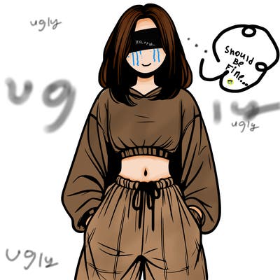 realistic girl faceless with baggy pants and a crop top